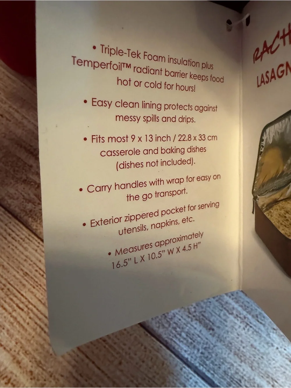 Rachael Ray Burgundy Pack and Go Lasagna Lugger Insulated Casserole Carrier NWT